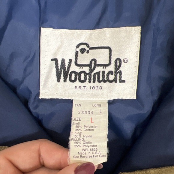 Vintage Woolrich Jacket Mens Large Long Beige Puffer Lined Parka Made in USA FS - Picture 9 of 10